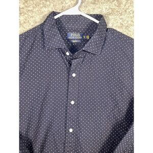 Ralph Lauren Polo Shirt Men XL Blue Button Down Polka Dots Preppy Woven Slim Fit